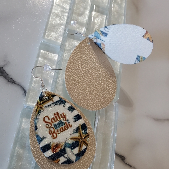 Salty Little Beach Faux Leather Teardrop Earrings - Picture 7 of 13